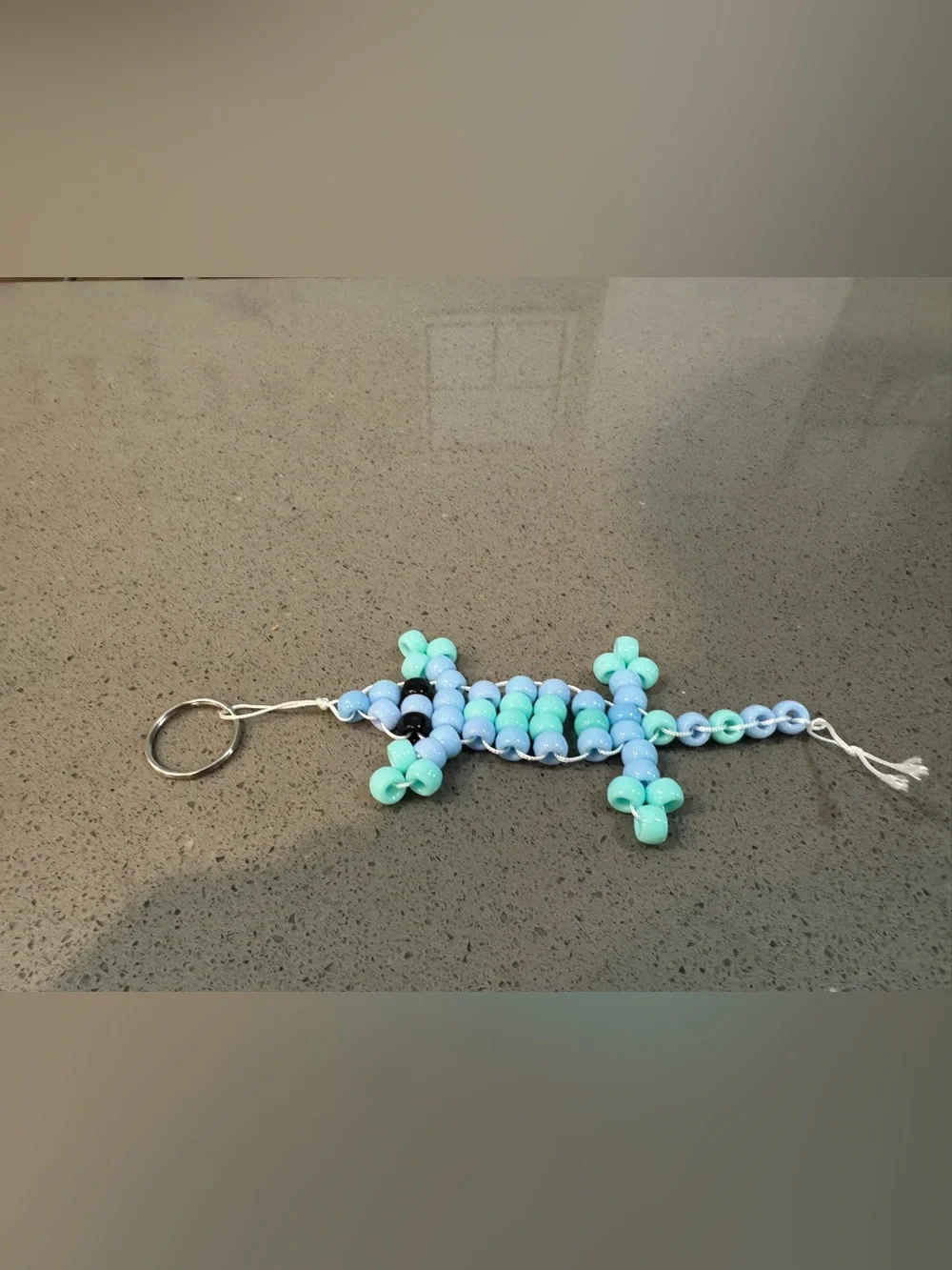 Handmade Kids Beaded Lizard Keychain - Blue & Mint